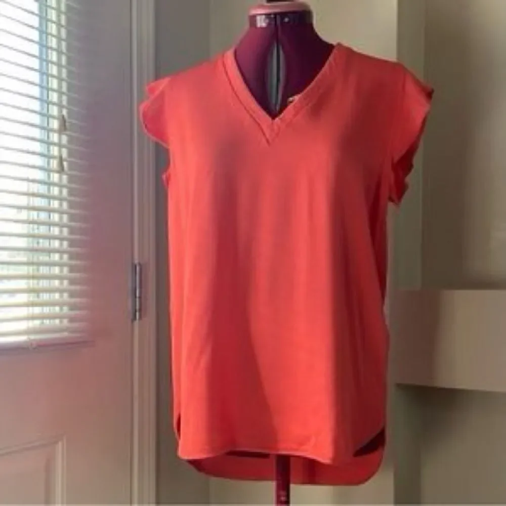 Kate Spade Live Colorfully Orange V Neck Flutter Sleeve Top size S